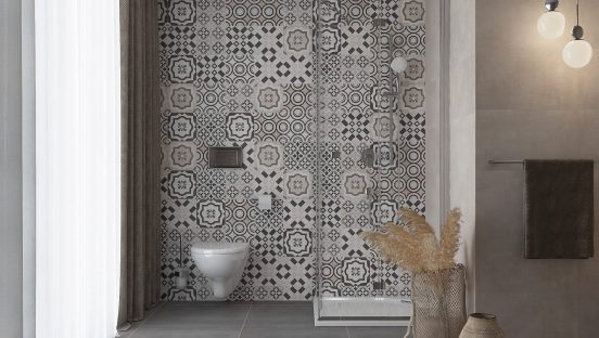 Koupelna Flow - praktická koupelna s moderním patchworkem.
