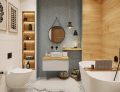 SIKO Moderní koupelna s vanou, obkadem v dřevodekoru a v šedé barvě - cover.