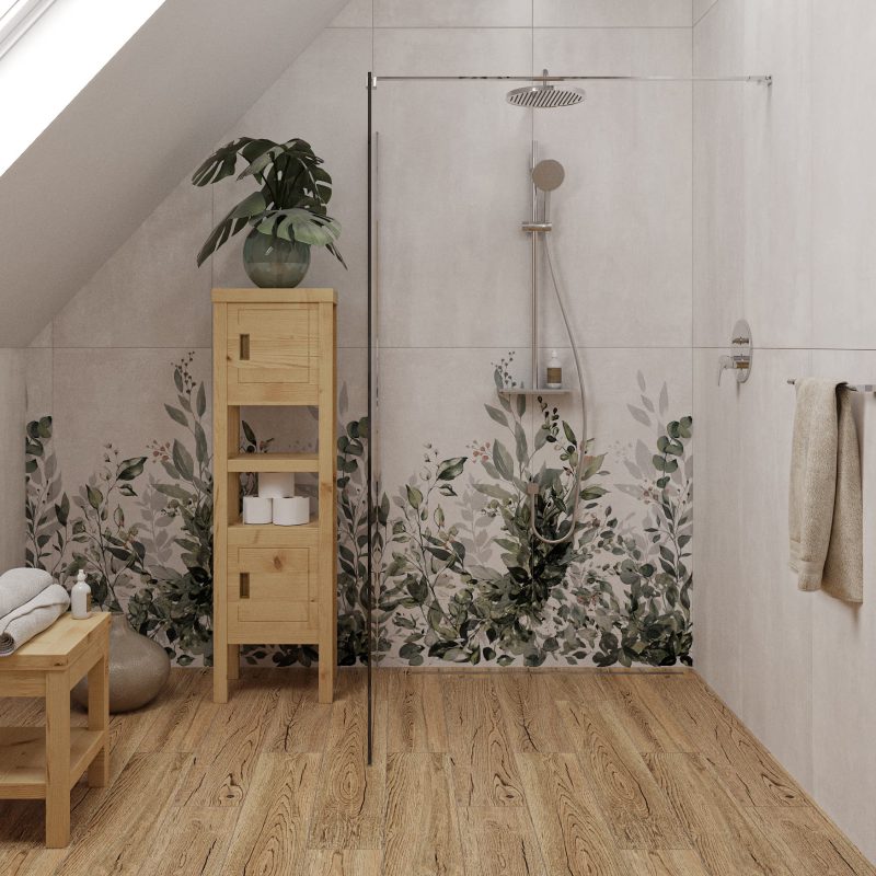 SIKO Obklady a dlažba s tapetovými vzory jsou trendy na stěně sprchového koutu.