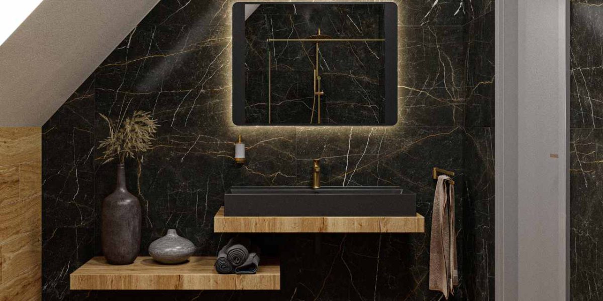 SIKO Čierny mramor v luxusnej modernej kúpeľni. cover