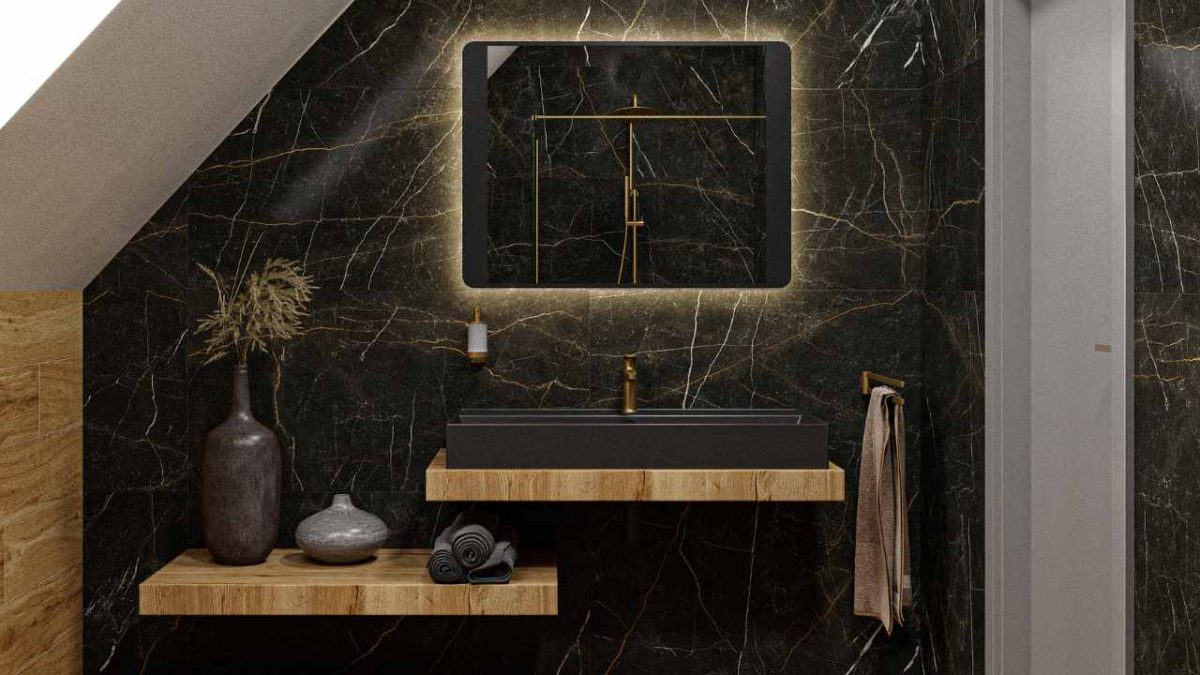 SIKO Černý mramor v luxusní moderní koupelně. cover